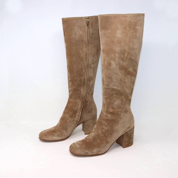 Gianvito Rossi 38.5 Joelle Suede Knee High Tall High Heel Boot 70mm Camel - Picture 9 of 16